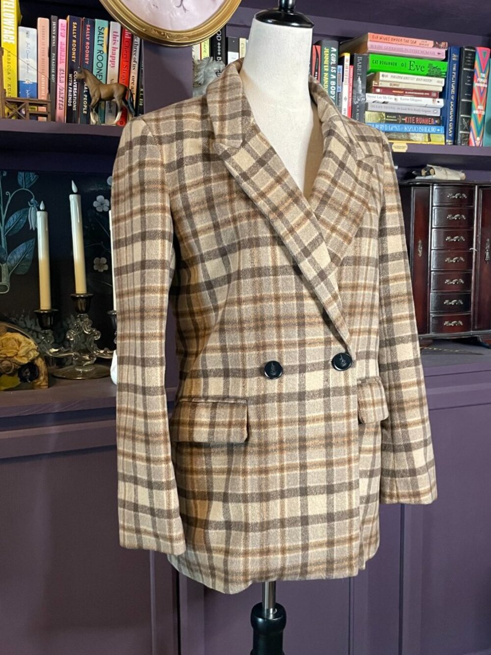 Classic oversized double breasted plaid jacket